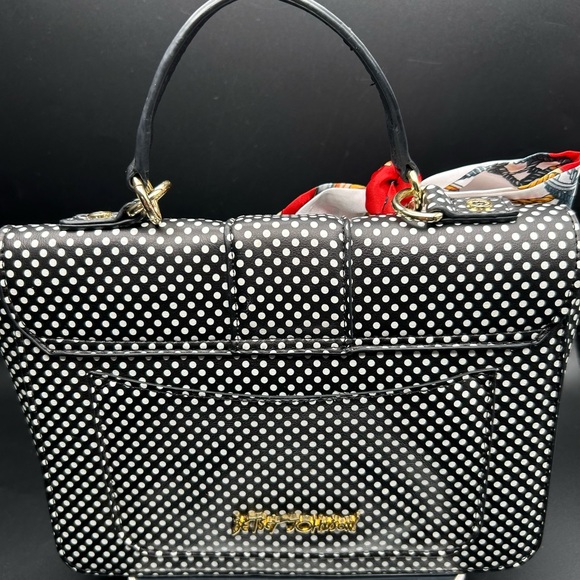Betsey Johnson Black & White Polka Dot Crossbody/Bag 7.5 x 11” x 3” - Picture 3 of 14